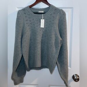 Rylee + Cru Women’s Gray Eyelet Knit Sweater Pullover Size Large NWT